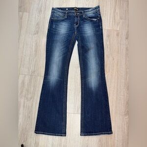 Rerock For Express Womens Boot Cut Medium Wash Y2K Thick Stitch Blue Jeans Sz 8L
